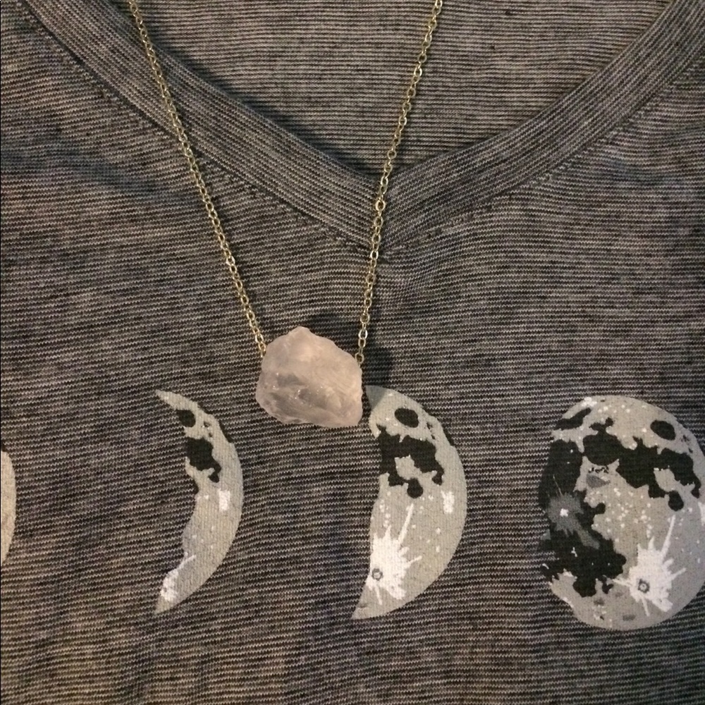 Raw Rose Quartz 14K Gold Crystal Necklace - Picture 4 of 8